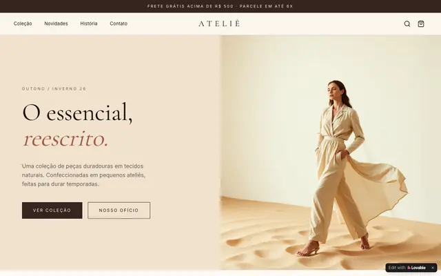 Screenshot of ATELIÊ — Moda atemporal em peças essenciais