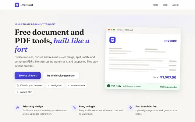 Screenshot of DraftFort — Your private fort for documents.