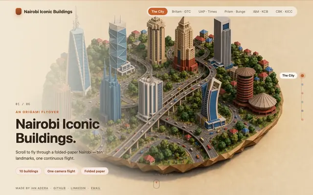 Screenshot of Nairobi Iconic Buildings — an origami flyover