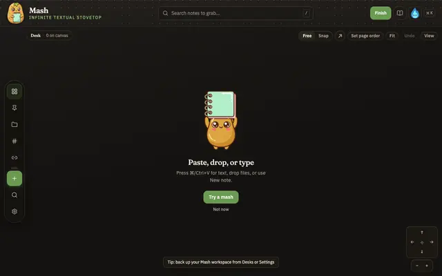 Screenshot of mashnotes