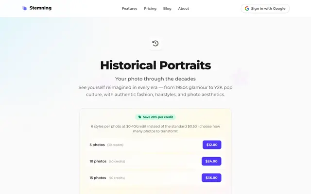 Screenshot of Historical Portraits — Your photo through the decades | Stemning