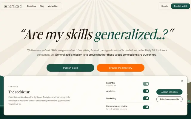 Screenshot of Generalized — AI agent skills directory