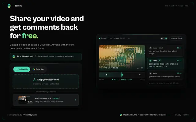 Screenshot of Eddie Review — Free video review with frame-exact comments