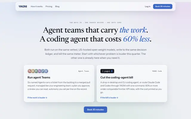 Screenshot of YAGNI. Proactive agent Teams you manage like humans.