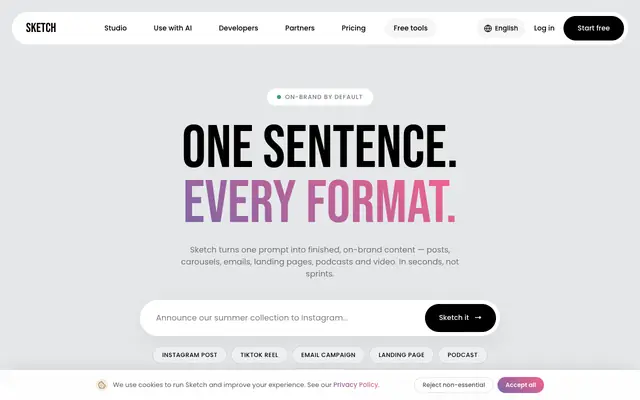 Screenshot of Sketch · on-brand content in seconds