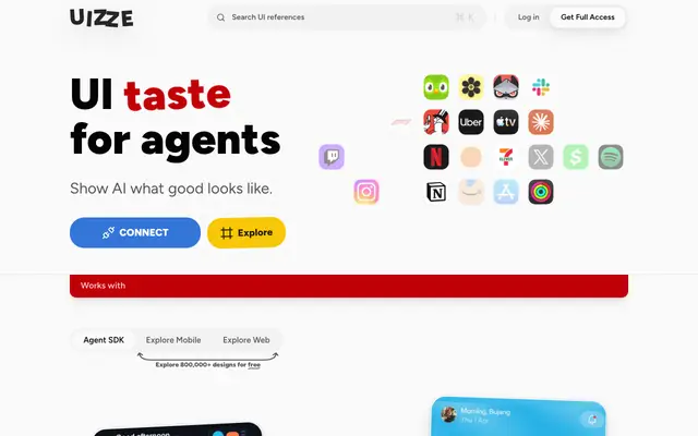 Screenshot of UIZZE - UI Taste for Agents