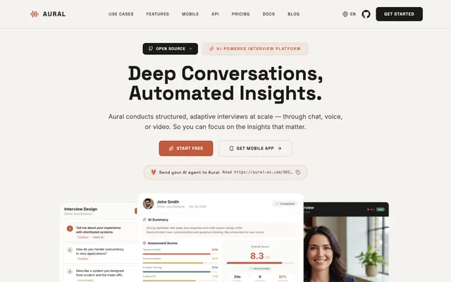 Screenshot of Aural - AI Interview Platform for Voice, Chat & Video