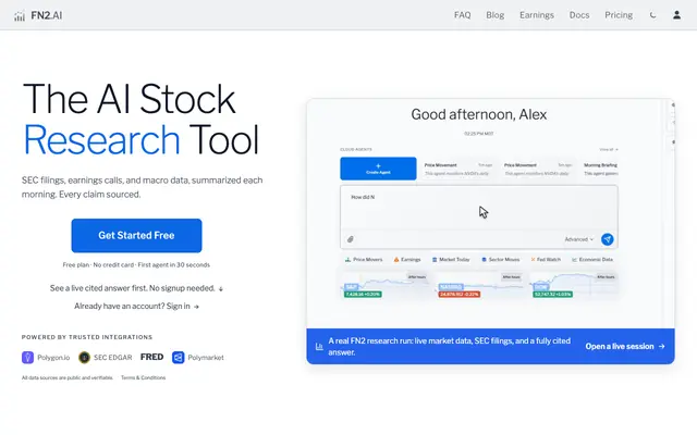 Screenshot of FN2 | Autonomous AI Research Agents for Markets