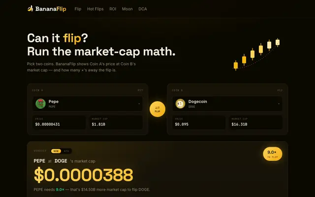 Screenshot of BananaFlip — market cap flip calculator
