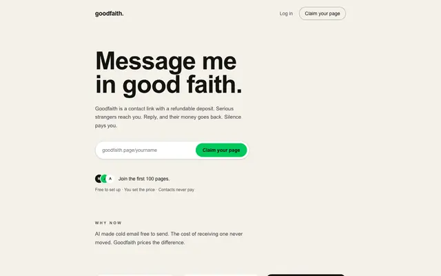 Screenshot of Goodfaith — Message me in good faith.