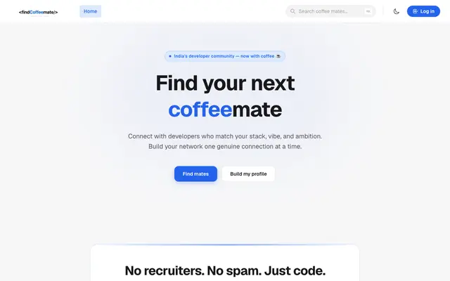 Screenshot of findcoffemate: Where developers meet to build the future