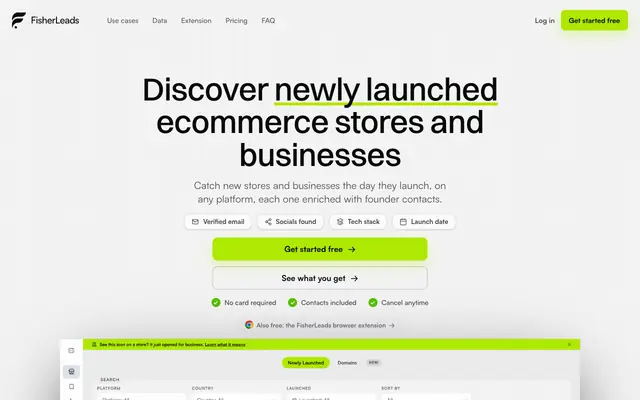 Screenshot of FisherLeads · New stores and businesses the day they launch