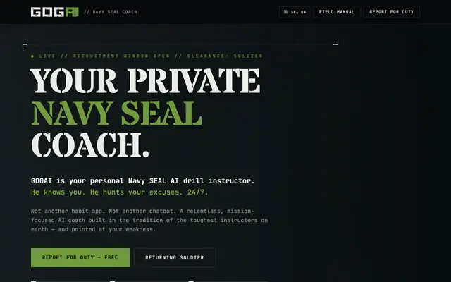 Screenshot of GOGAI — AI Navy SEAL Coach for Daily Discipline & Mental Toughness