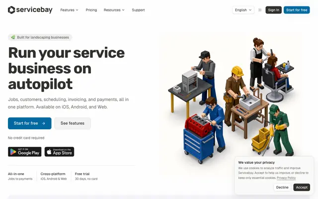 Screenshot of Servicebay — All‑in‑one Service Business Management