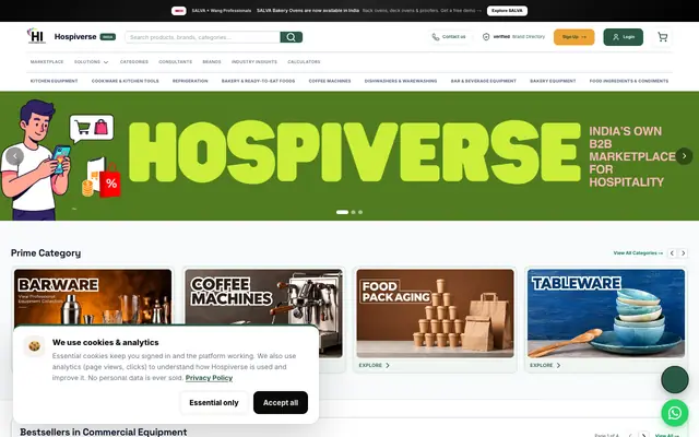 Screenshot of HORECA Marketplace India — Verified Suppliers & B2B Equipment | Hospiverse