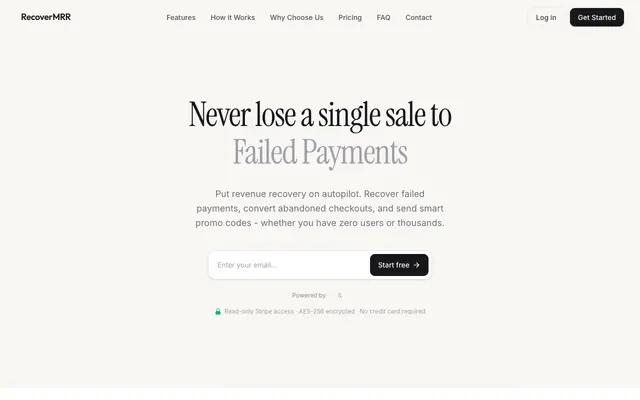 Screenshot of RecoverMRR | Recover Subscription Revenue Automatically