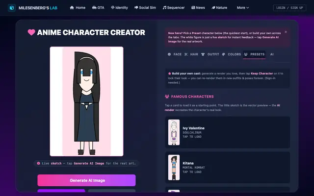 Screenshot of Anime Character Creator