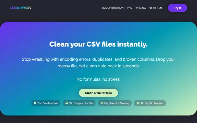 Screenshot of CleanMyCSV - Nettoyez vos fichiers CSV en quelques secondes