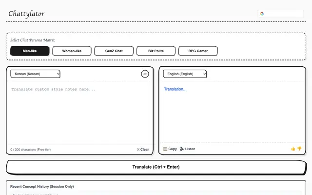 Screenshot of Chattylator