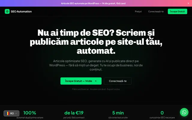 Screenshot of SEO Auto Platform | Automatizare SEO cu AI pentru WordPress