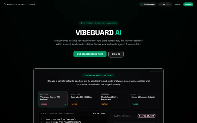 Screenshot of VibeGuard AI — Master Code Security Auditor