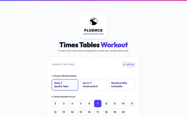 Screenshot of Times Tables Workout