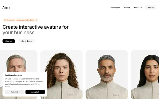 Screenshot of Anam - Real-Time Interactive AI Avatars API
