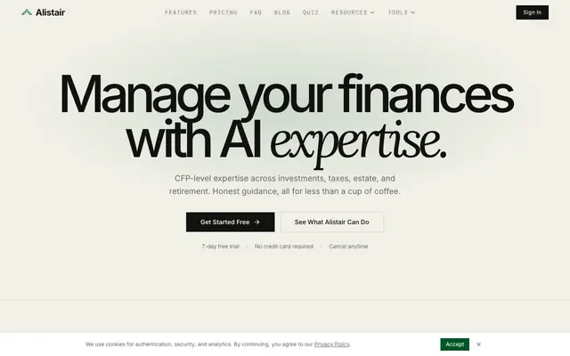 Screenshot of Alistair — AI Financial Coach