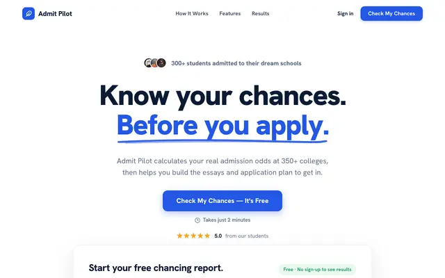 Screenshot of Admit Pilot - Your Admissions Copilot