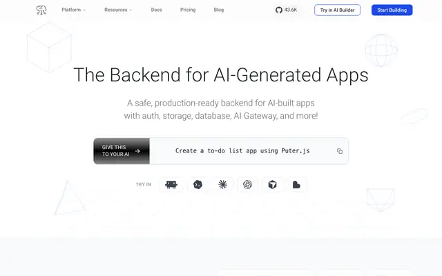Screenshot of Puter Developer - The Backend for AI-Generated Apps