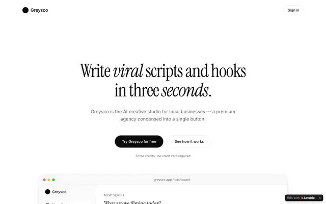 Screenshot of Greysco — Guiões e Ganchos Virais em 3 segundos