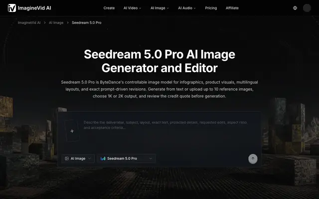 Screenshot of Seedream 5.0 Pro AI Image Generator & Editor | ImagineVid
