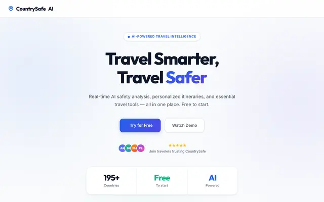 Screenshot of CountrySafe - AI-Powered Travel Safety Checker & Itinerary Planner | Free Tool