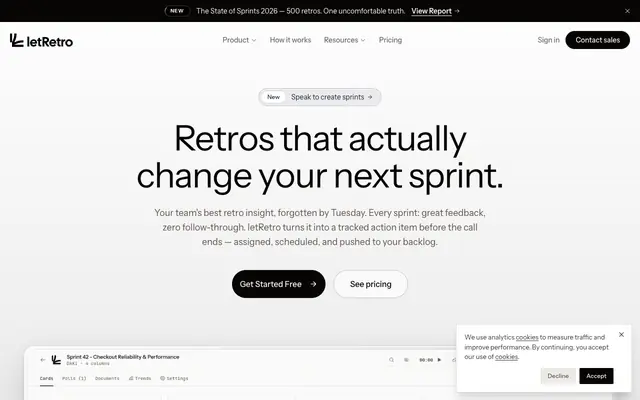 Screenshot of letRetro - AI-Powered Retrospectives for IT Teams