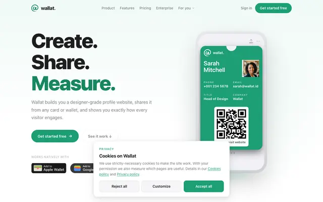 Screenshot of Wallat — Profile Sites With Per-Scan Analytics + Wallet Cards
