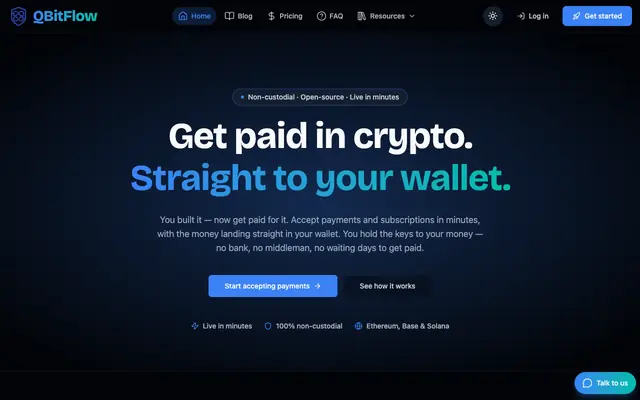 Screenshot of QBitFlow — Non-Custodial Crypto Payment Gateway | Accept Crypto Payments