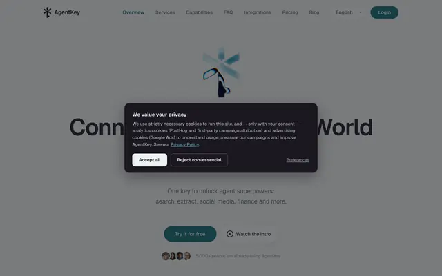 Screenshot of AgentKey — Connect Your Agents to the World