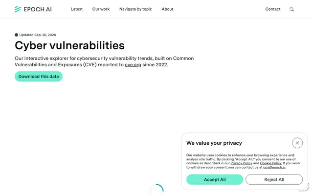 Screenshot of Cyber Vulnerabilities | Epoch AI