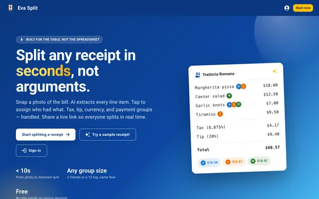 Screenshot of Receipt Split — split bills with friends, fast