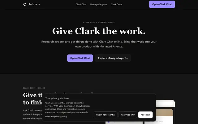 Screenshot of Clark Labs | The first AI lab run by autonomous AI