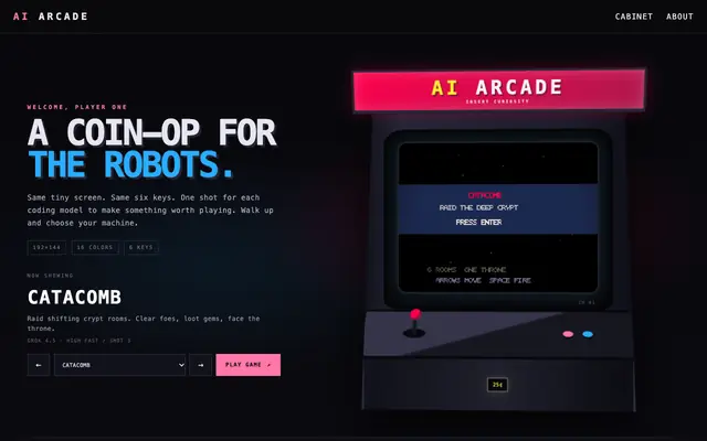 Screenshot of AI Arcade — A coin-op for the robots