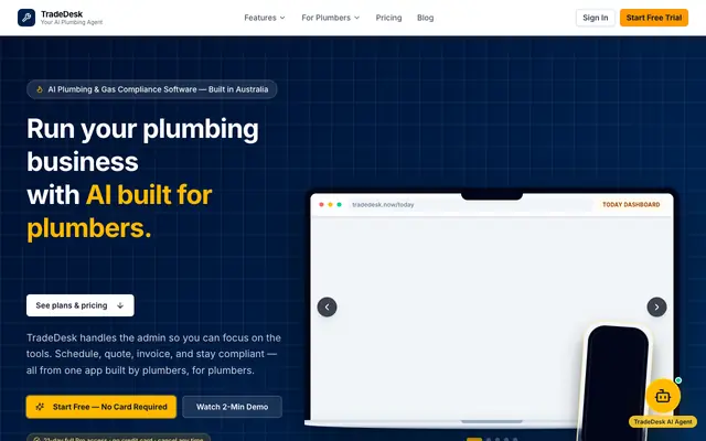 Screenshot of TradeDesk — AI Plumbing Software for Australian Tradies