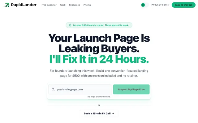 Screenshot of RapidLander | Conversion-Focused Landing Page in 24 Hours