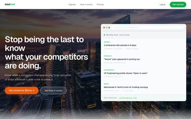 Screenshot of IntelBrief — Competitive Intelligence for B2B SaaS