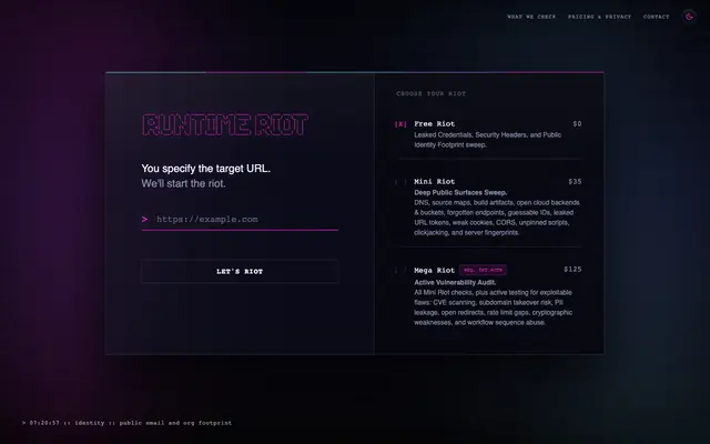 Screenshot of Runtime Riot - Automated Runtime Security Scanning