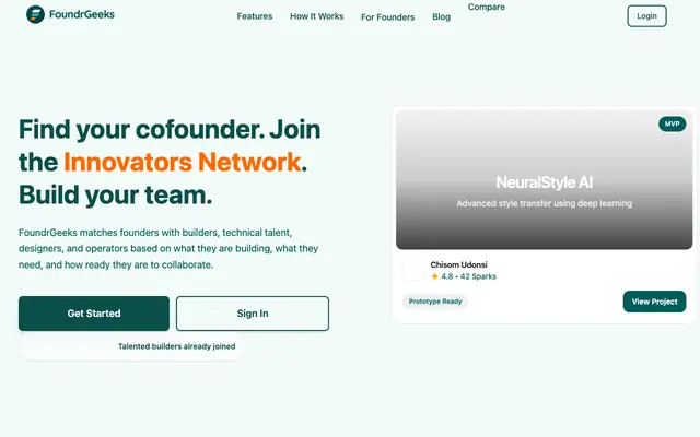 Screenshot of Find Your Cofounder and Build Your Startup Team