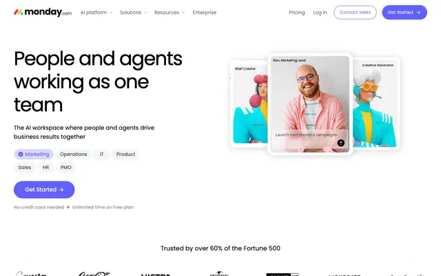 Screenshot of The AI Work Platform for People & Agents | monday.com