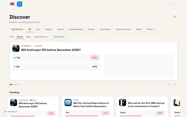 Screenshot of Sawa - Social Prediction Markets