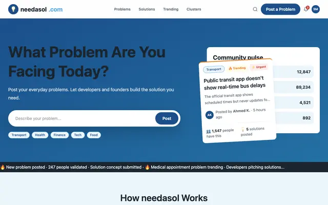 Screenshot of needasol.com — Real Problems. Real Solutions.