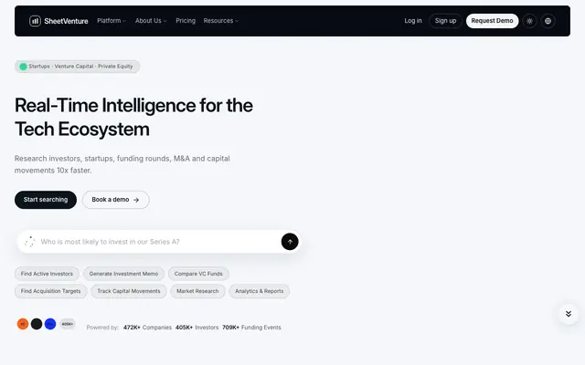 Screenshot of Real-Time Venture Capital & Private Equity Database | SheetVenture